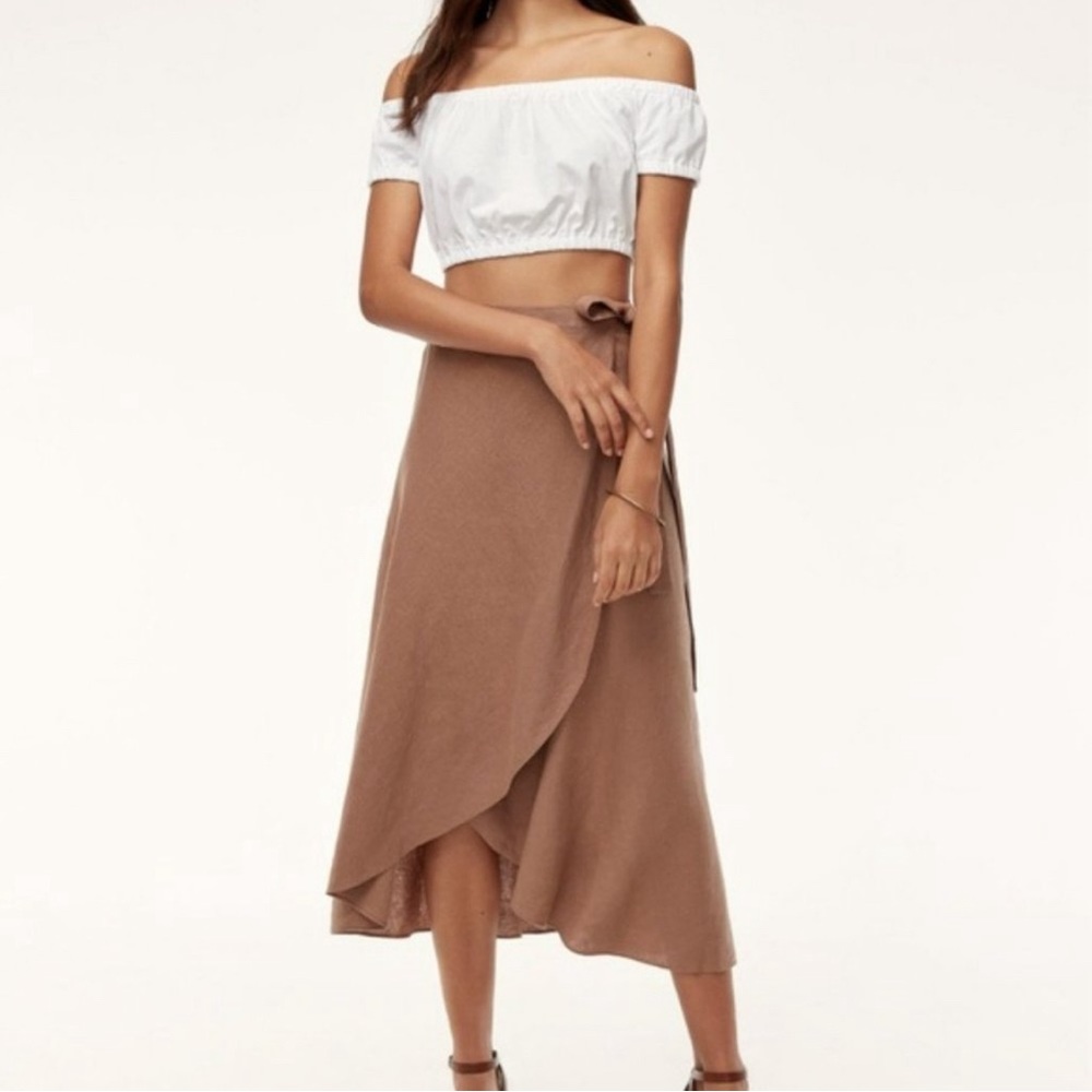 Aritizia Wilfred Eleta Linen Wrap Skirt in Nutmeg